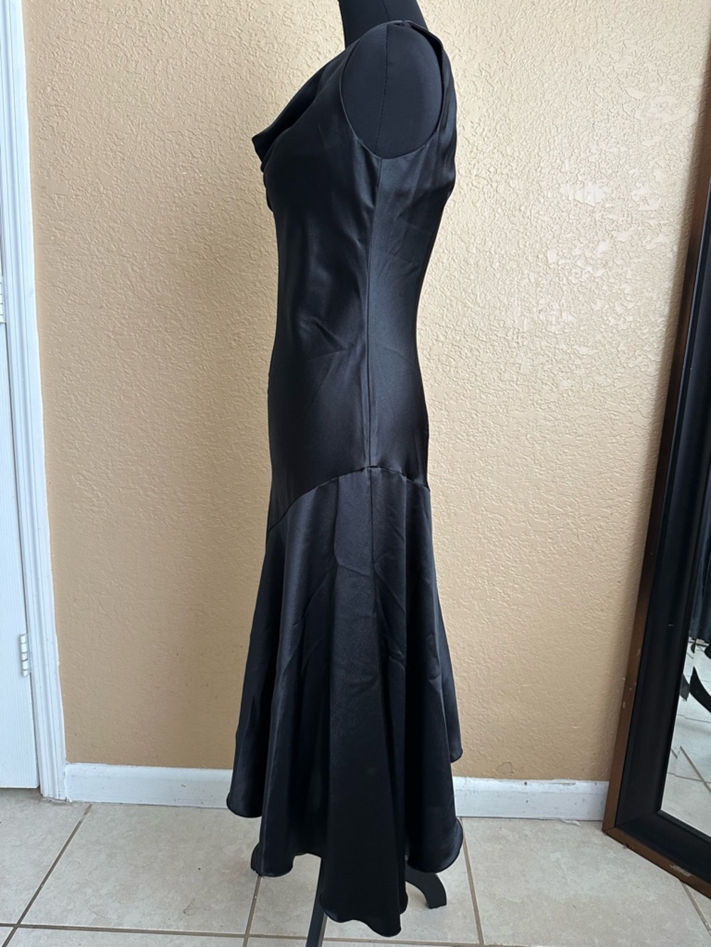 Black Satin Cocktail Dress Size 2 S.L. Fashions Cowl Neck Elegant Evening🖤 - Picture 3 of 11